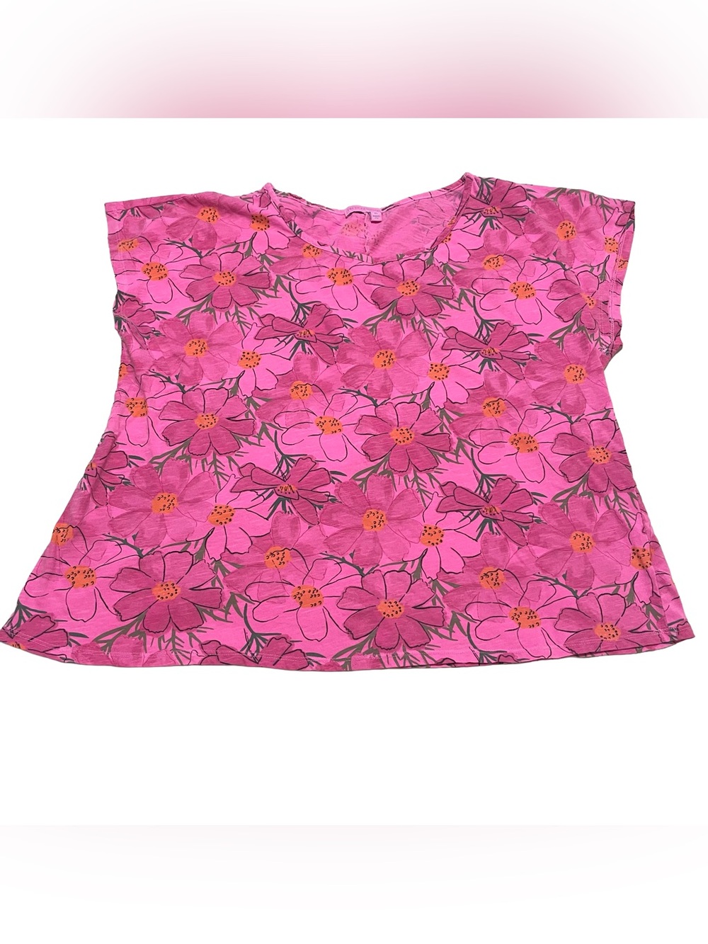 fresh produce Pink Cotton Floral Short Sleeve Tee